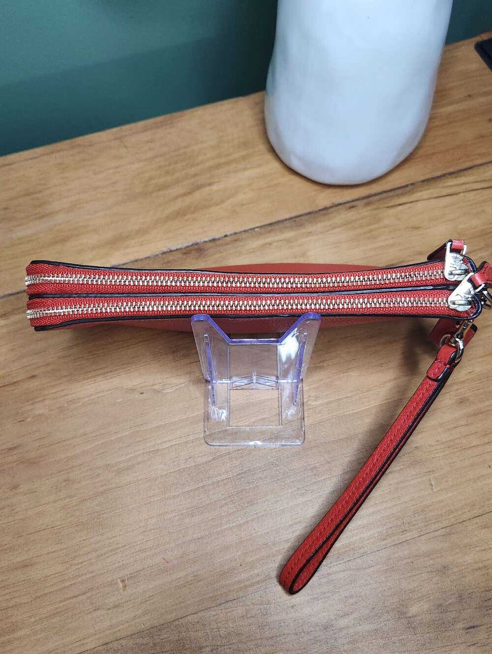 Coach Double Zip Wristlet Red Pebbled Leather EUC - Picture 5 of 12